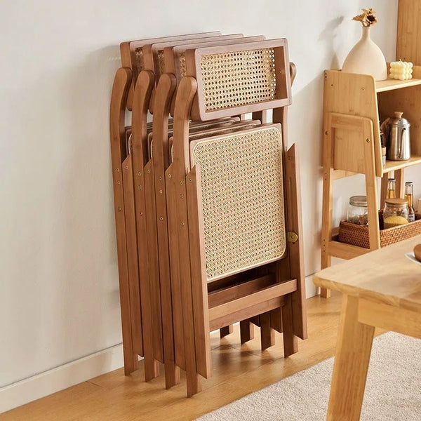 Wabi sandy wind rattan chair home folding chair bamboo solid wood stool dining chair Nordic log wind cp
