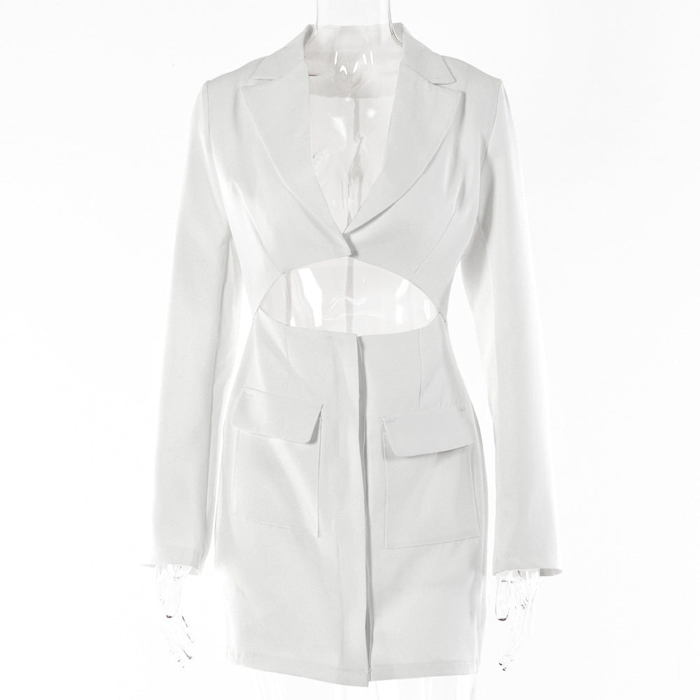 European and American ins hot-selling new dresses for women, sexy babes, fake two-piece cardigan lapel long-sleeved suit short skirt for women