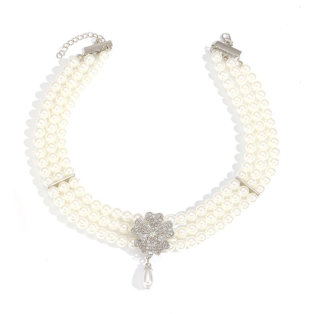 Baroque pearl necklace wholesale cross-border diamond flower sweater chain multi-layer retro niche high-end collarbone chain