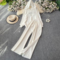 Autumn/winter european & american style letter jacquard knit hoodie top + high-waisted drapey wide-leg pants casual two-piece set