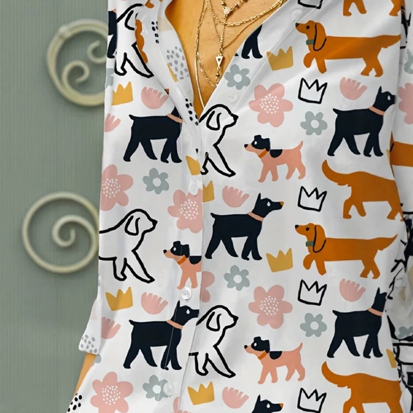 wholesale women's long-sleeved shirts, trendy all-season shirts with popular cross-border print designs, dropshipping available