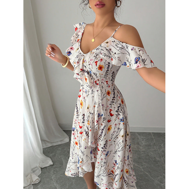 listing: new  women's original elegant summer asymmetrical sleeve v-neck dress