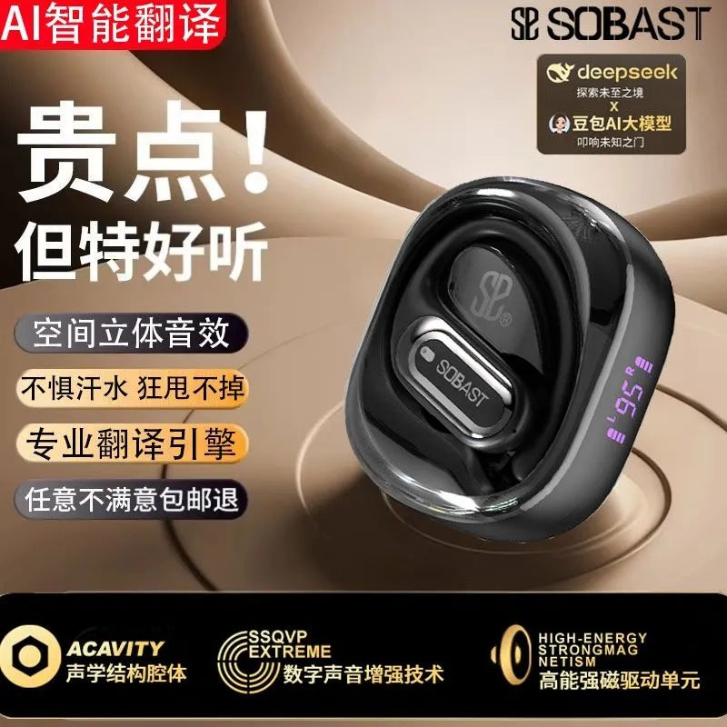 Sobast t03 wireless ai conversation translator bluetooth headset - ultra-high fidelity audio, active noise cancellation, and extended battery life