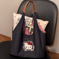 2025 new cartoon kitty denim large capacity tote bag - minimalist shoulder bag, versatile commuter handbag