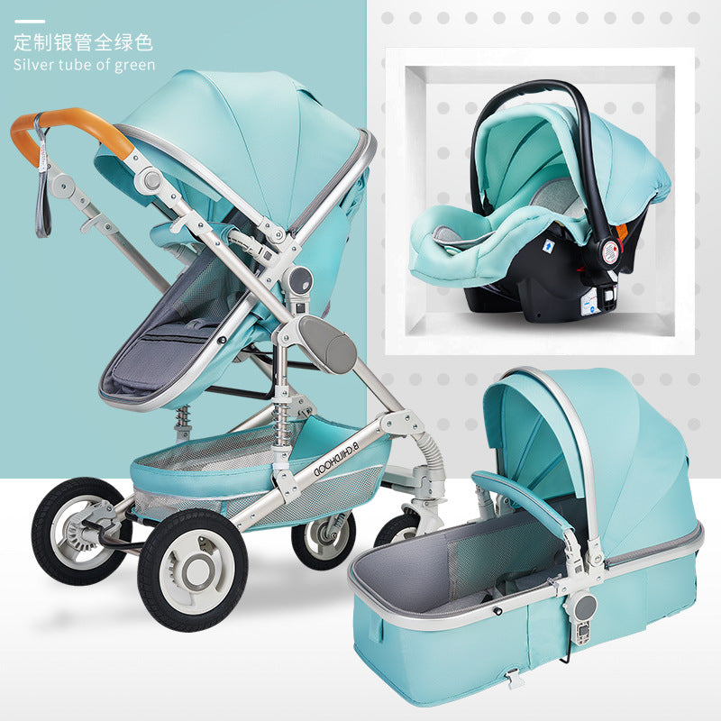 Baby stroller, 2-way high view, convertible (sitting/reclining), lightweight, foldable, shock-absorbing, newborn infant toddler pushchair