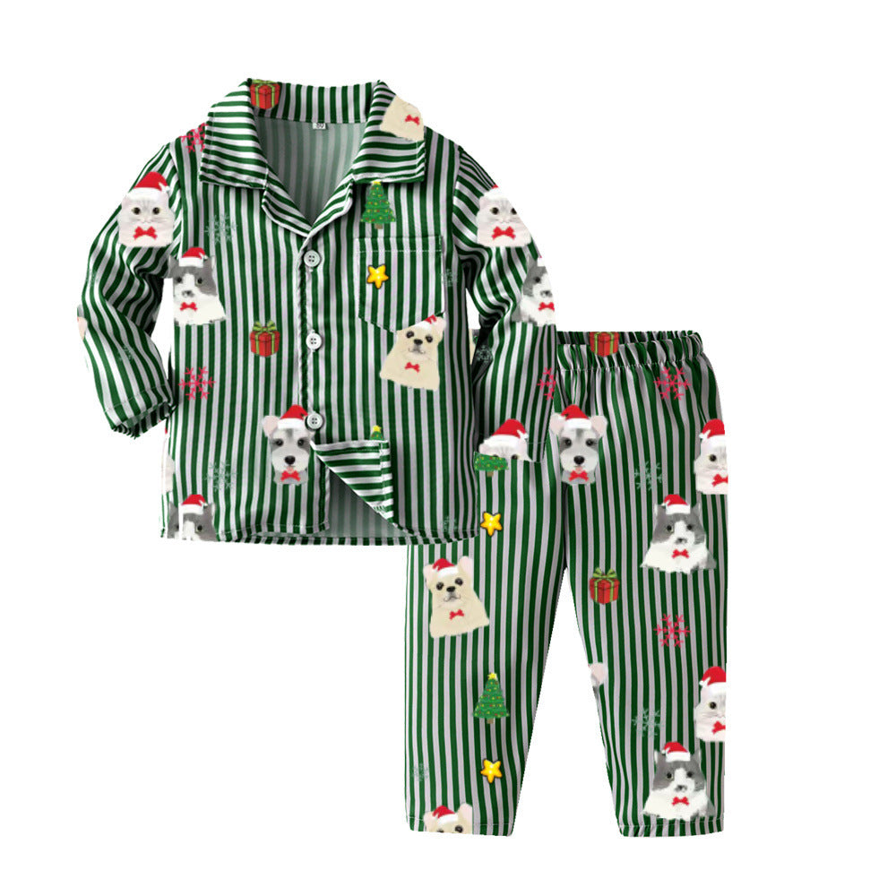 Source factory cross-border new product kidssuitstripesshirt pajamas two-piece set christmas kids pajamas home clothes