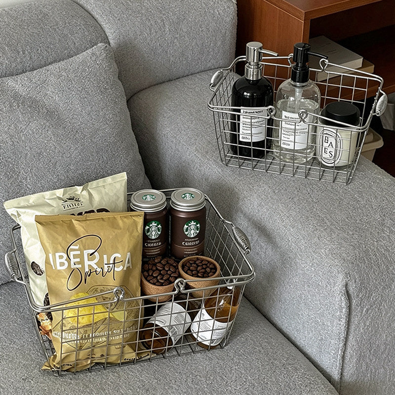 Ins style metal shopping basket iron basket storage basket hand basket desktop miscellaneous storage basket storage basket