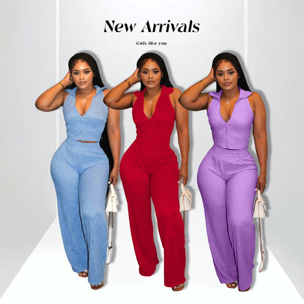 M3084 European and American  women's clothing   summer sleeveless top pleated casual pants suit women