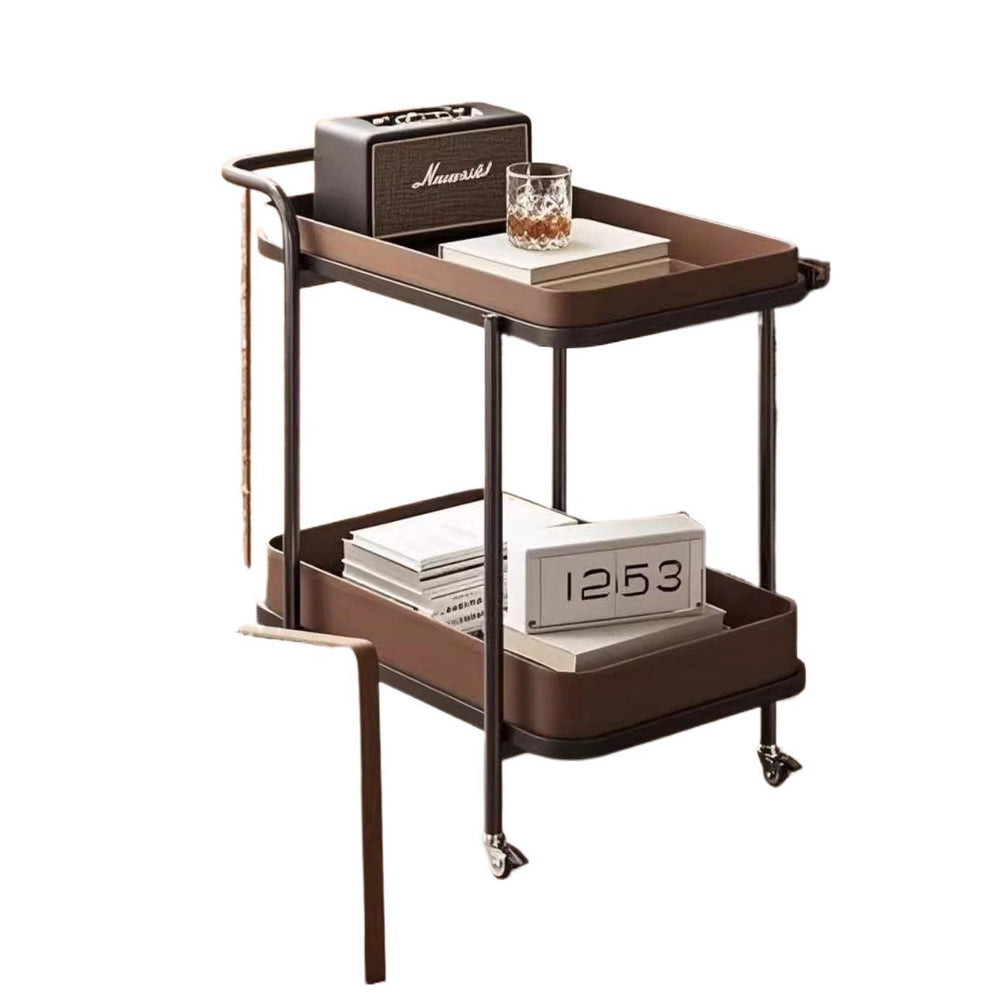 Accessible luxury saddle leather sofa trolley corner sofa storage rack movable wheeled bedside table living room for home coffee table