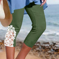 cross-border women's summer solid color lace trim casual leggings yoga pants - can be worn as capri pants
