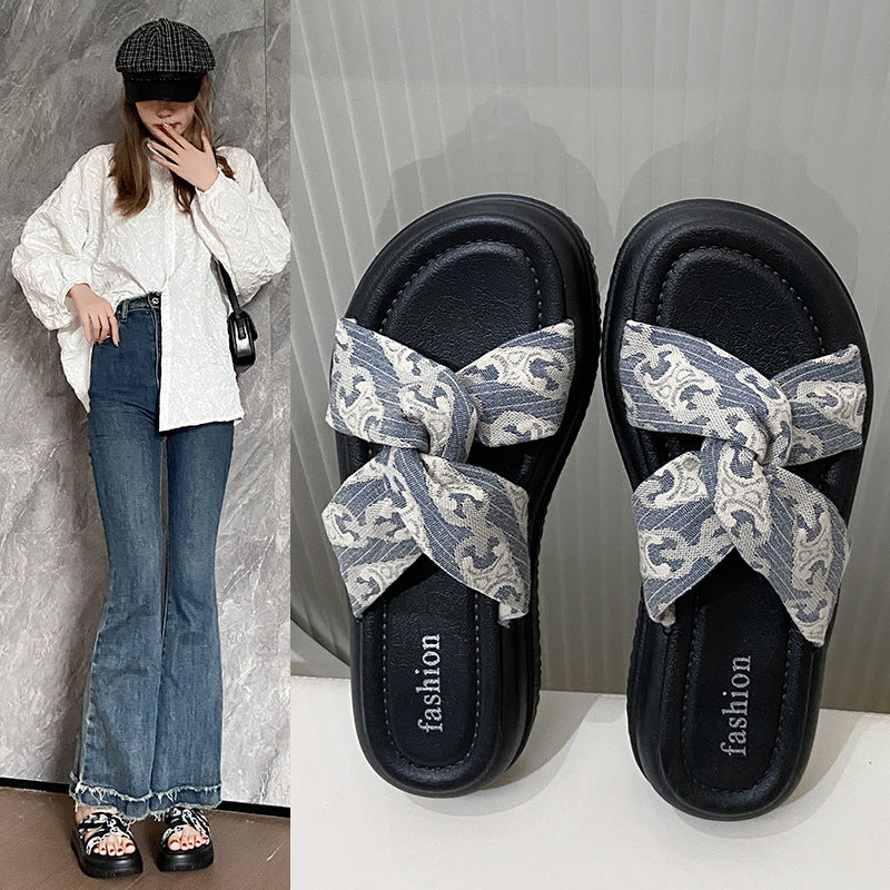 Platform sandals and thick-soled sandals for women, summer new arrivals, european and american style, retro floral print, trendy one-strap sandals for women