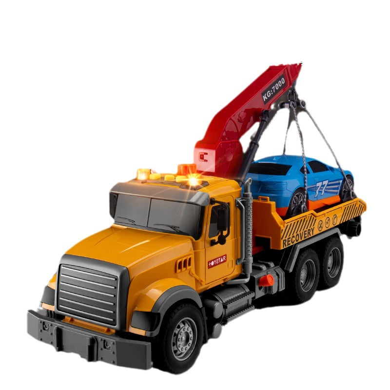 Boys' trailer toy crane - kids' car crane flatbed tow truck - engineering transport rescue vehicle with lights and sounds