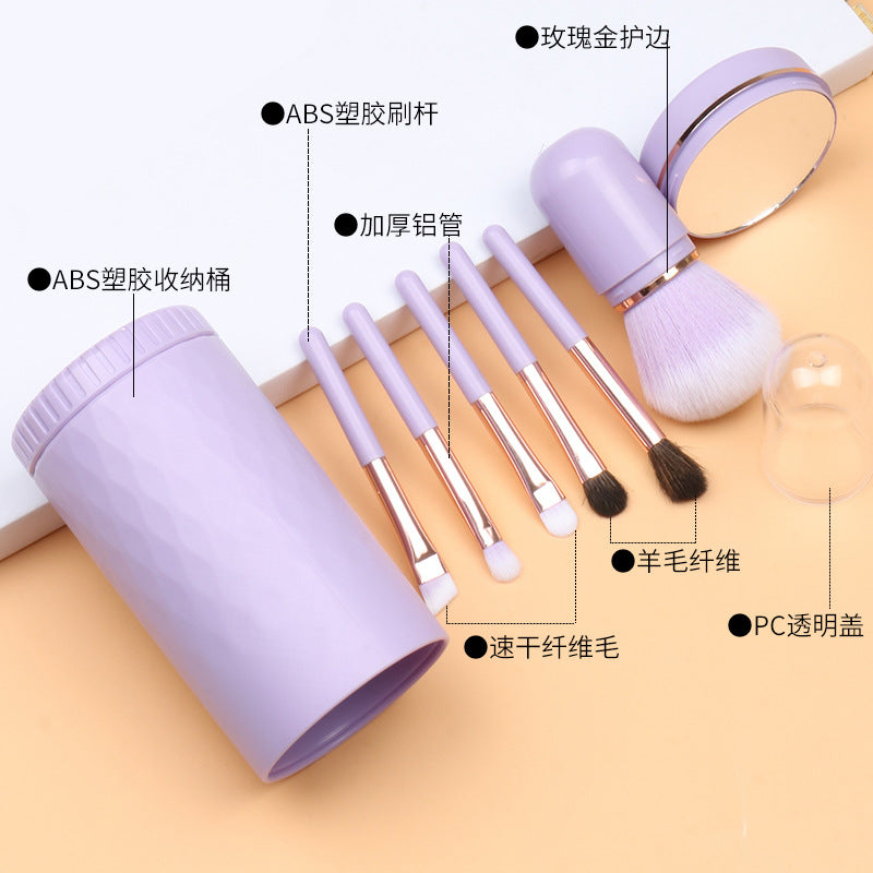 Mini 6-in-1 makeup brush set with mirror - portable animal hair beauty tools