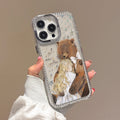 Suitable for iphone 16 hand-painted girl and bear mobile phone case apple 17 diamond glitter anti-fall diamond star hard case