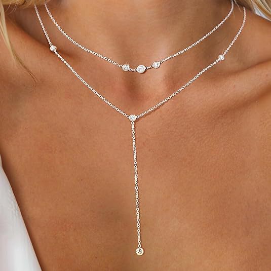New european and american hot-selling long double-layer necklace for women, high-end design, unique cubic zirconia pendant necklace