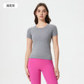 Summer seamless one-piece knit crew neck yoga top - slim fit, quick-dry, breathable running & workout short sleeve tee for women - d25073