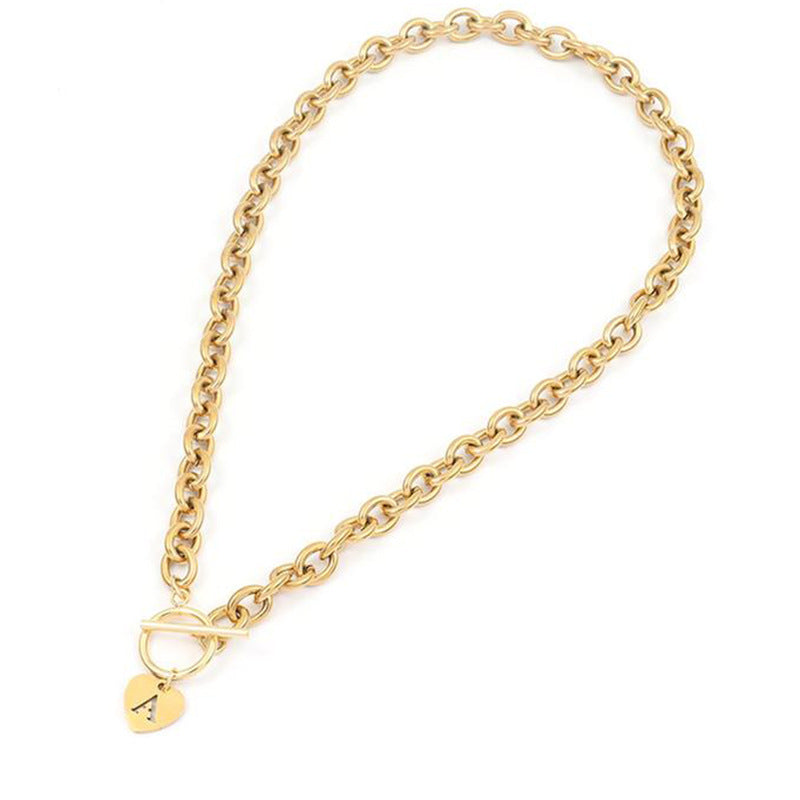 Amazon cross-border new arrival initial necklace stainless steel heart pendant clasp necklace fashionable elegant versatile women's necklace