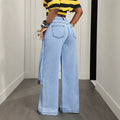 X-pre-sale-66703# cross-border fake two-piece casual versatile straight-leg women's jeans pants