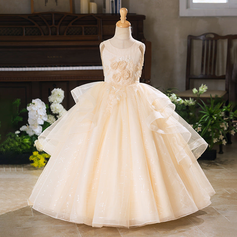 Black girl's dress princess gown high-end luxury niche fashionable chic foreign trade in-stock tulle elegant dress