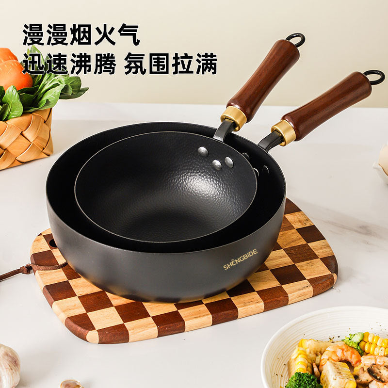 1.5 cm thickened Japanese iron pan non-stick pan, uncoated wok, household wok, nitriding pan, gas stove suitable