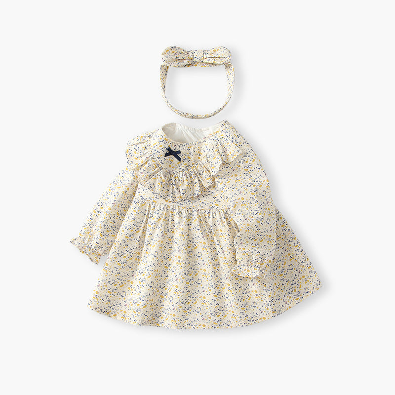 new girls' dress autumn collection - first birthday princess dress for baby girls - floral print baby doll collar dress - autumn style