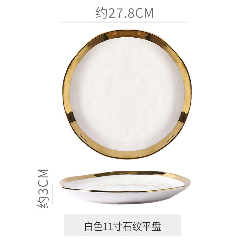 Retro special-shaped ceramic western food steak plate electroplated gold accessible luxury style western food salad bowl mug high-looking plate