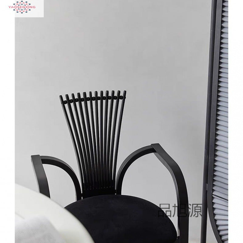 Casual medieval dining chair household solid wood soft bag back chair designer fan chair light luxury creative fashion chair