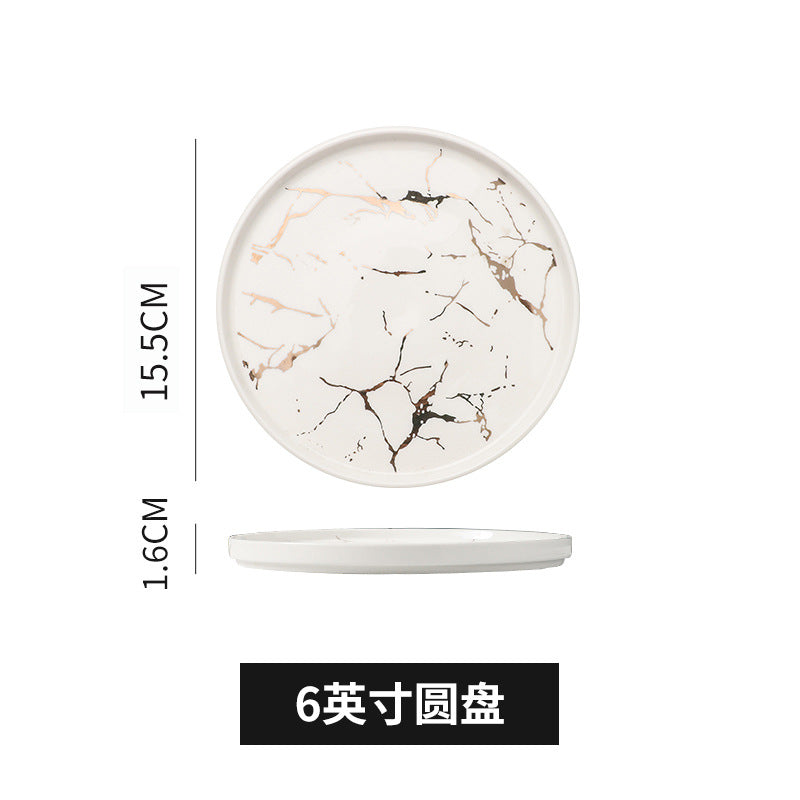 Steak plate marble ceramic western food plate hotel restaurant special plate steak plate with edge pizza plate wholesale