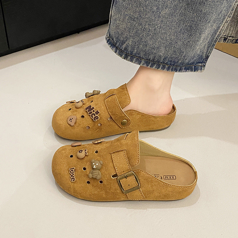 Family wear birkenstock shoes toe-cap half slippers for women outwear inner height new arrivalretro lazy half slippers crocs shoes for women