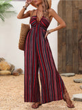 Amazon  european and american spring/summer striped print sexy flared jumpsuit