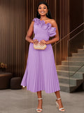 Am030113 one shoulder slanted neck high waistdress party banquet multi-color pleated skirt party dress