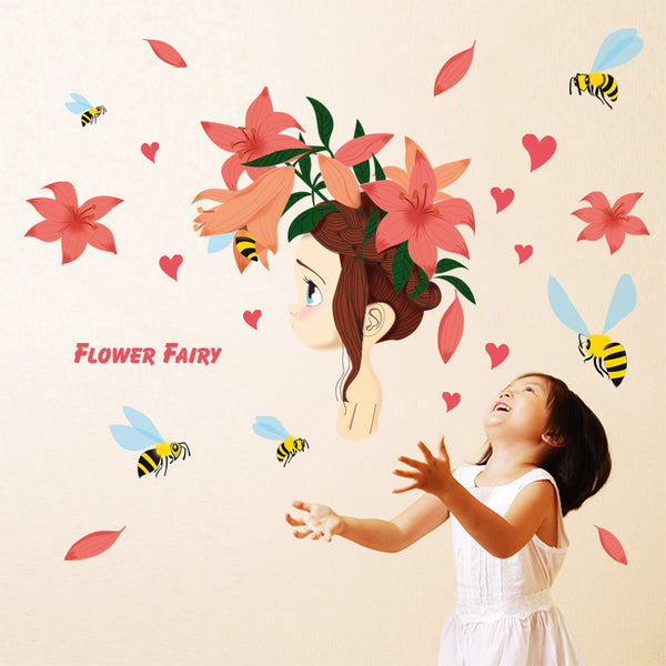 New warm and romantic beach petal girl children's room bedroom wall decoration painting self-adhesive sticker XL7172
