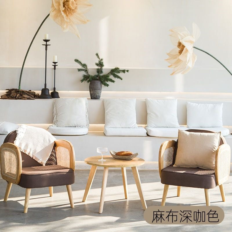 Solid wood single sofa and coffee table set - modern minimalist design for small living rooms, b&bs, hotels, and rental properties - featuring tech fabric upholstery
