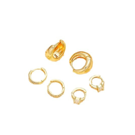 18k gold plated, hot-selling european and american cross-border style, minimalist cubic zirconia fashion women's earrings and hoops three-piece set