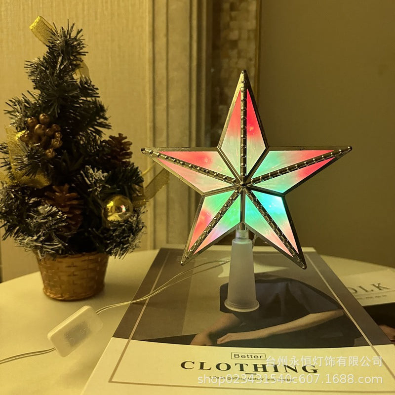 Christmas tree top light led pentagram lights battery box luminous stars flashing holiday room shopping mall decoration