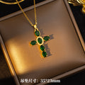 【titanium steel】cross-border fashionable colorful zircon cross necklace for women - high-end, light luxury sweater chain jewelry