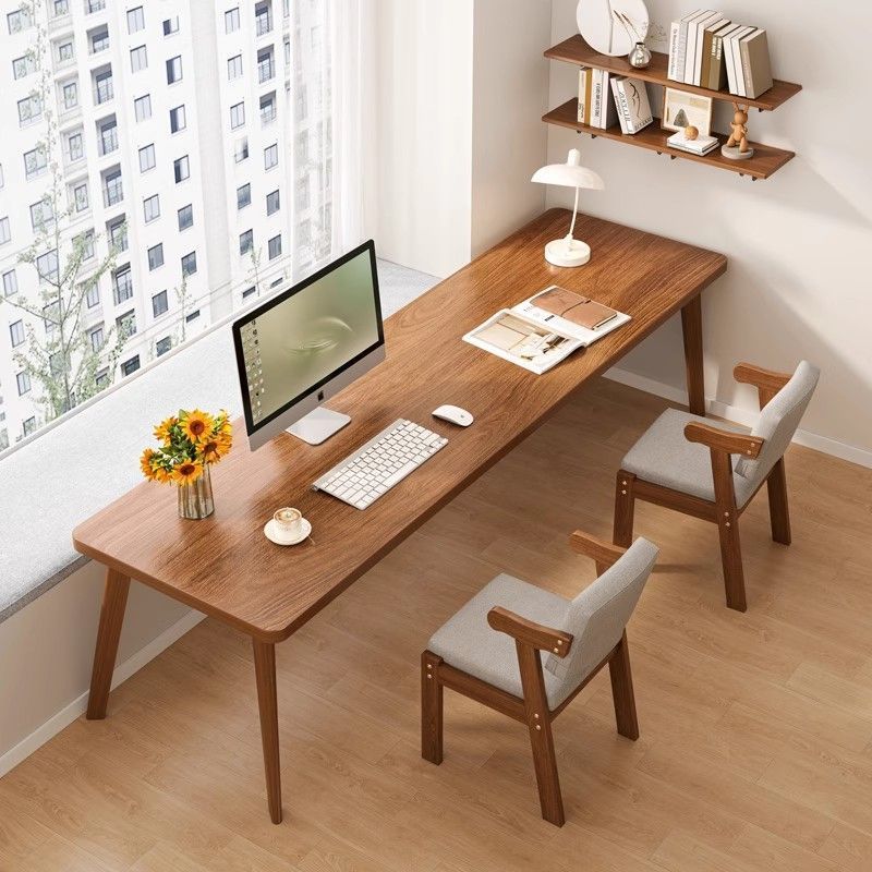 Workbench against the wall, narrow table, rectangular desk, double desk, for home computer desk, solid wood legs, long table