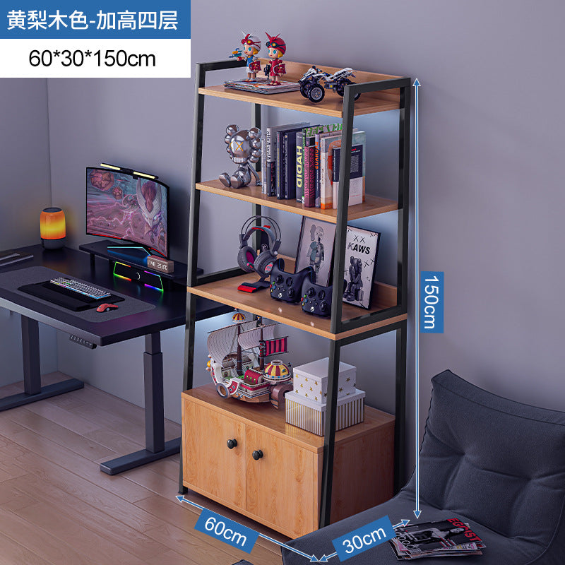 Bookshelf Floor-to-ceiling shelf Multi-layer against the wall Bedroom Home locker Wrought iron storage display Living room trapezoidal shelf