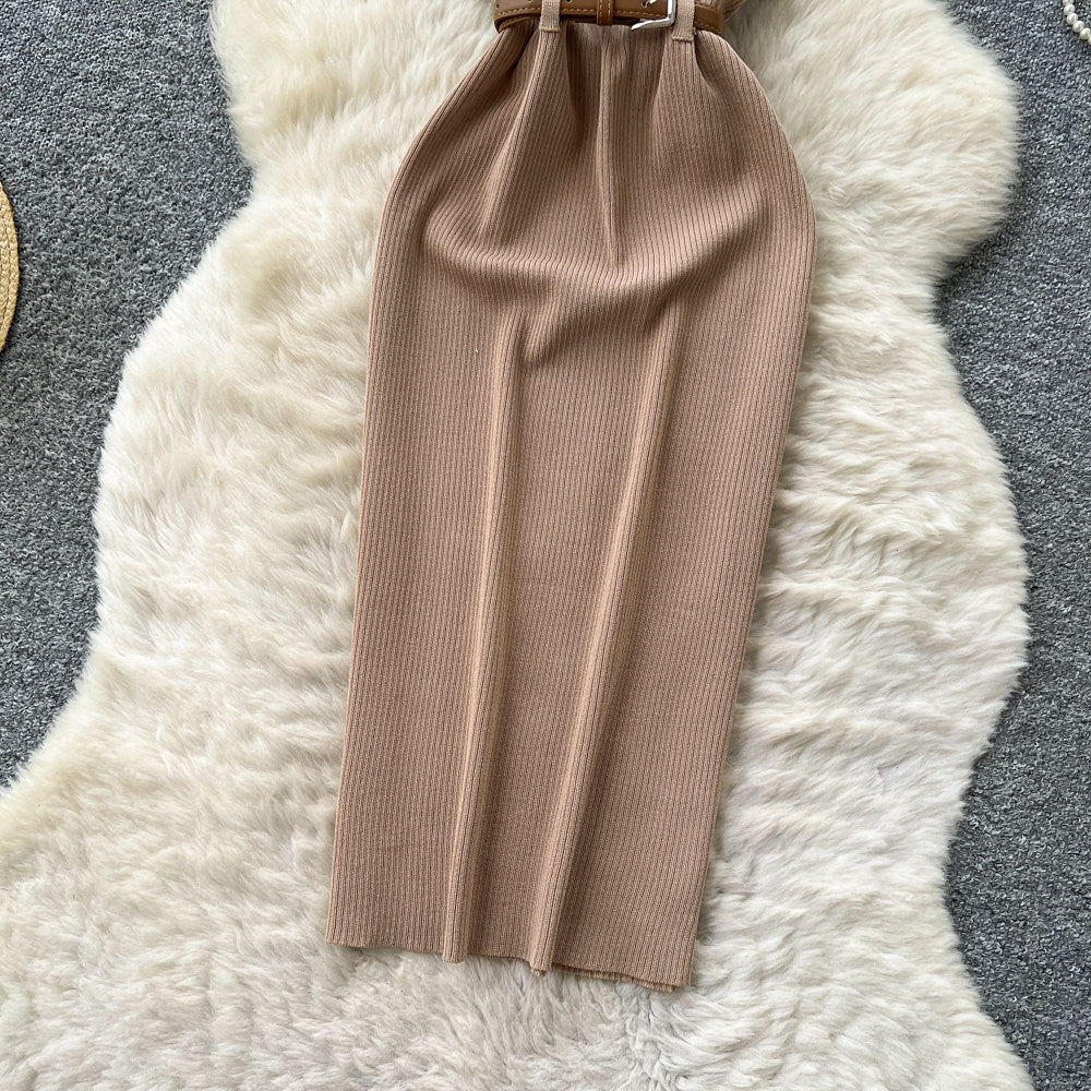 Slightly mature royal sister style sleeveless knittingsexydress women's summerk-style high waist waist slimming lookwork clothing long skirt