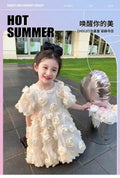 【clearance】girls' summer dress: new, stylish rose-embellished, fairy-tale bubble sleeve princess tutu dress