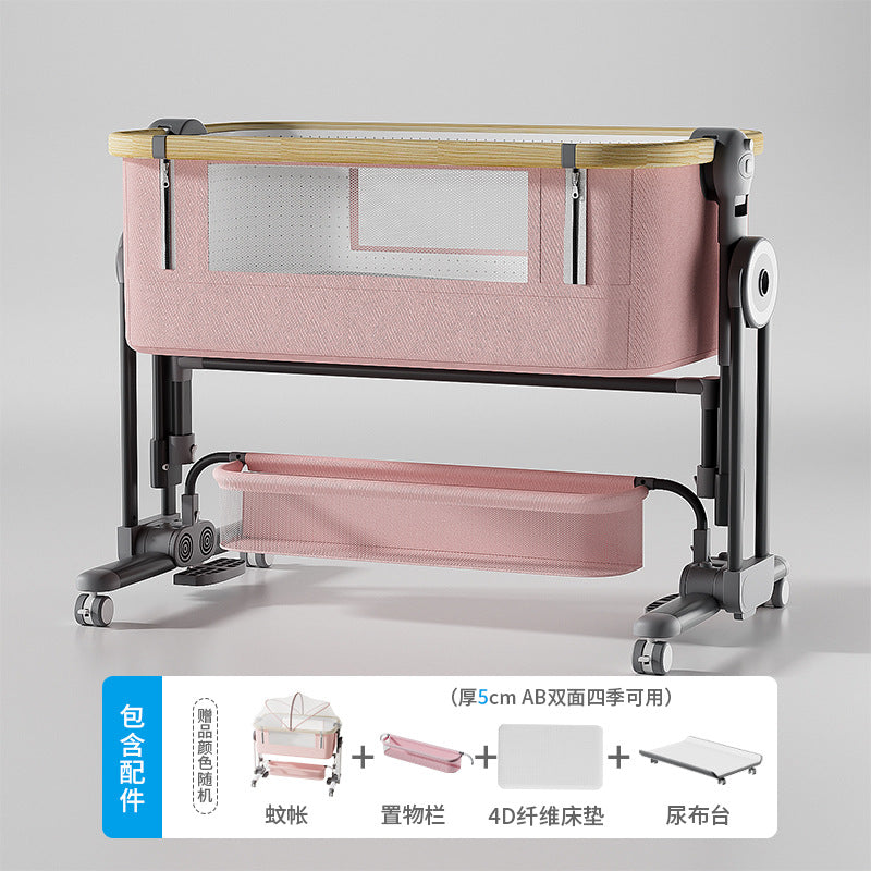 Aluminum alloy baby crib convertible to big bed, multifunctional portable folding children's bed, newborn baby bed with changing table