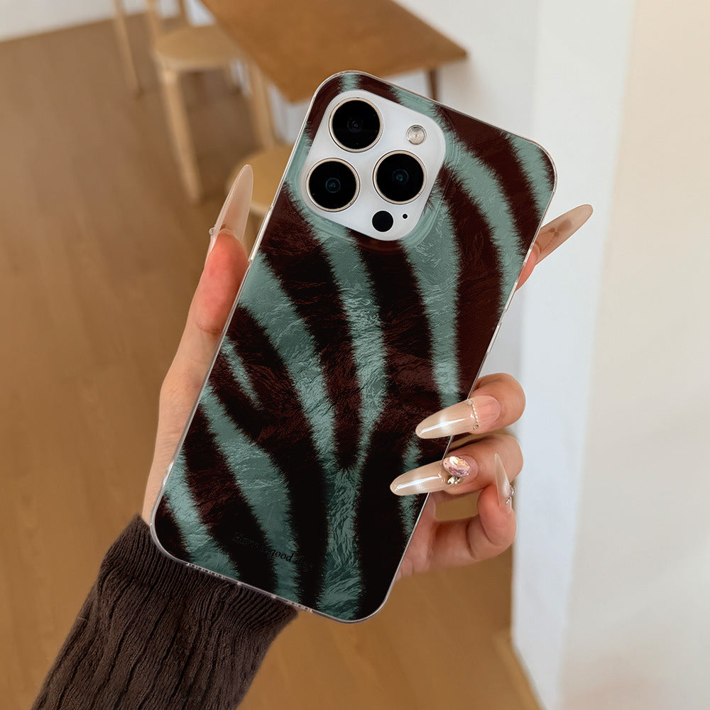 Personalized mint green plush pattern mobile phone case suitable for apple 17promax/16 anti-fall transparent protective case wholesale
