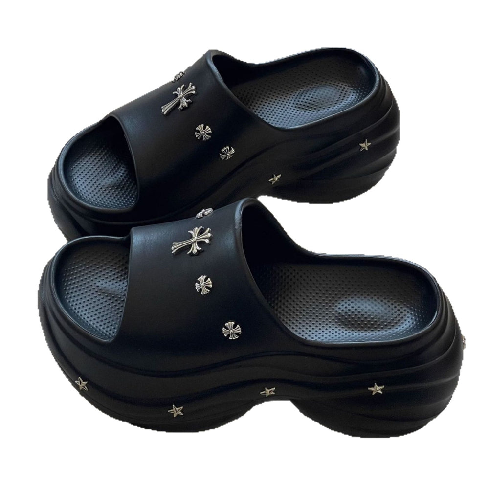 8cm thick sole slippers women's summer new arrivaloutwearfashion shit-stepping one-line slippers french high-heeled women's shoes beach shoes