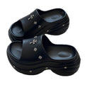 8cm thick sole slippers women's summer new arrivaloutwearfashion shit-stepping one-line slippers french high-heeled women's shoes beach shoes