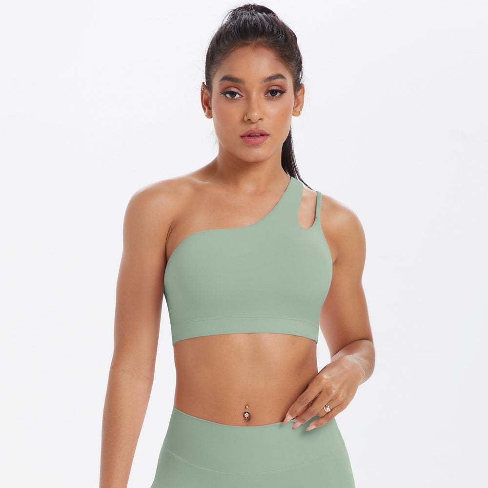Asymmetrical one-shoulder yoga bra - barely-there sports bra with irregular straps - running & fitness tank top for women