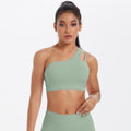 Asymmetrical one-shoulder yoga bra - barely-there sports bra with irregular straps - running & fitness tank top for women