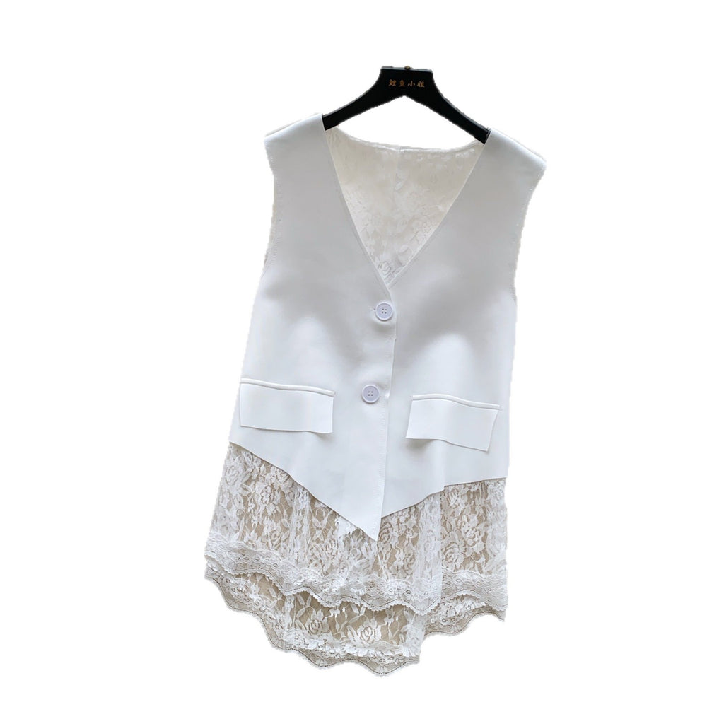 spring new lace trim v-neck sleeveless tank top - women's summer commute style slimming design vest