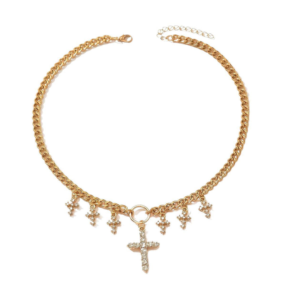 Cross pendant wholesale european and american cross-border cuban chain women's versatile high-end diamond multi-layered sweater necklace