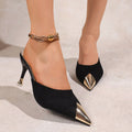 Plus size cross-border baotou half slippers high-heeled sandals  summer new arrivaloutwear black pointed thin-heeled sandals for women