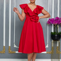 D565 cross-border women's fashion european and american  v-neck ruffle trim 3d floral skirt evening gown banquet dress